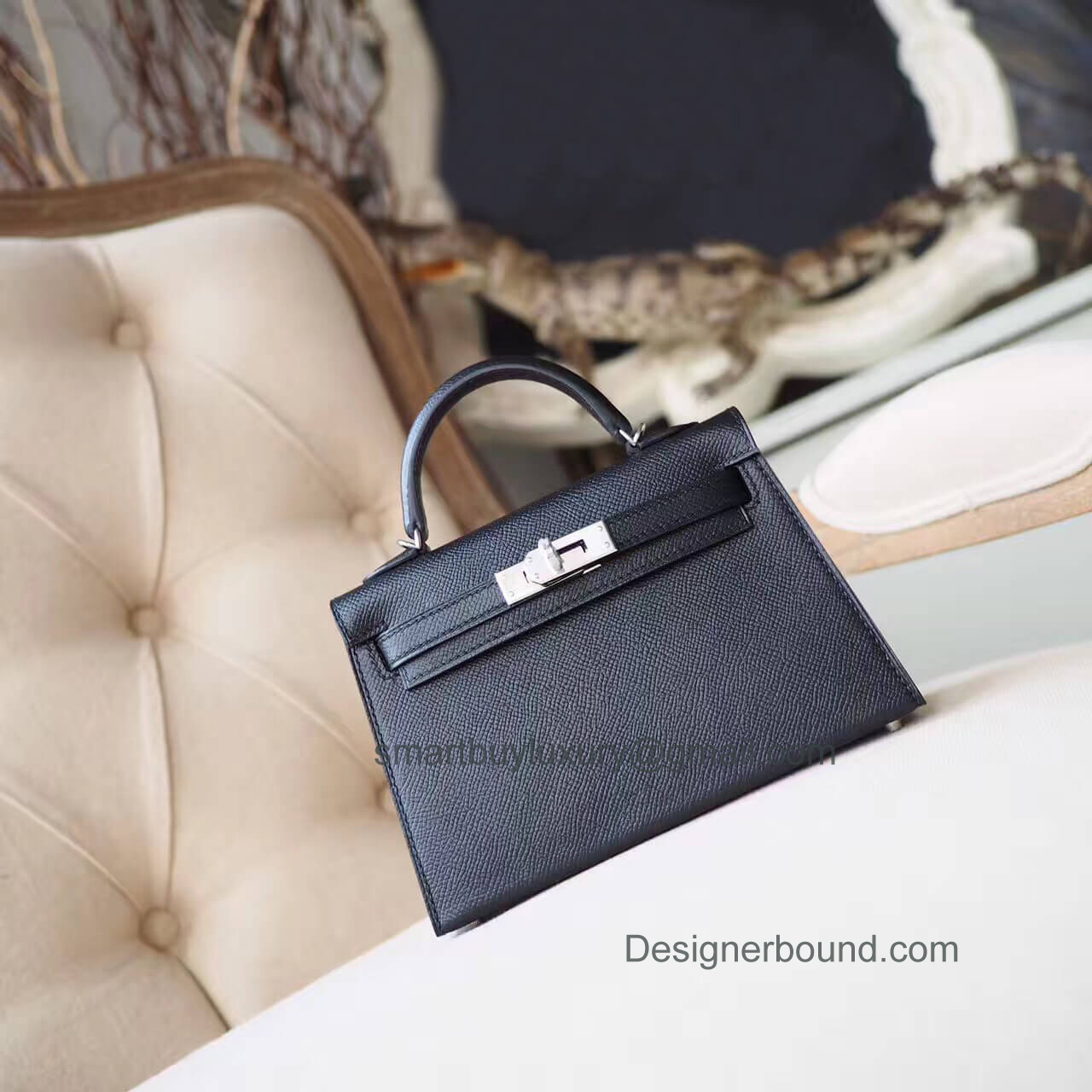Hermes Mini Kelly II Bag in ck89 Noir Epsom PHW